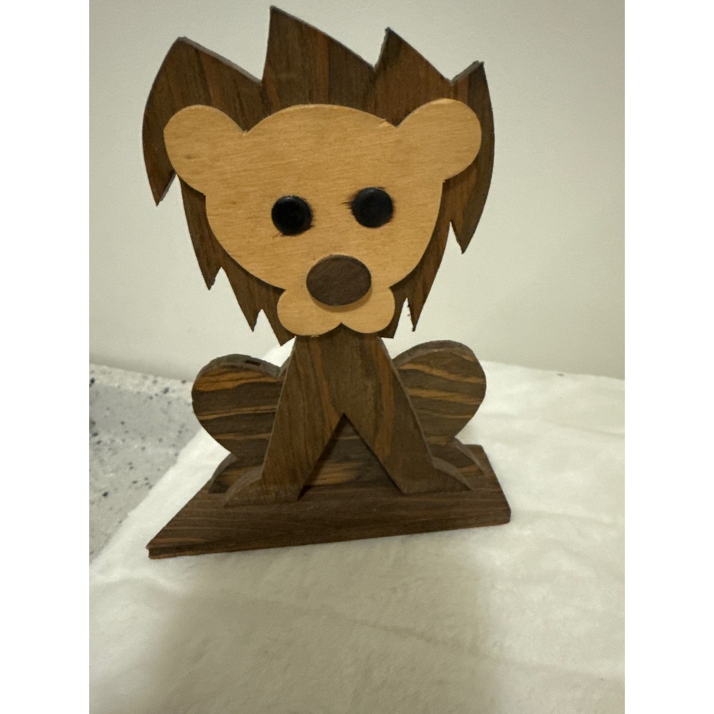 Handmade Originals Wood Lion Figurine Vintage Folk Art Animal Sculpture Brown